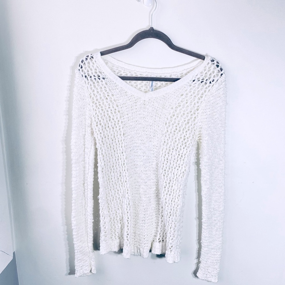 White Open Knit Sweater in Small